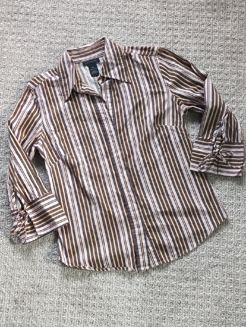 AMAZING Vtg Y2K The Limited Striped Cotton Tie Sleeve Fitted Button Up, Size M